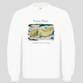 Liegender Hund im Schnee (Crewneck)